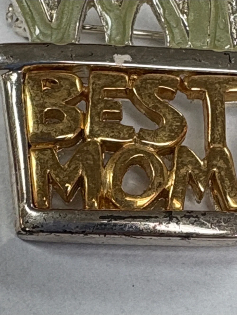 Best Mom Tulip Pot Brooch - Gold & Green Enamel